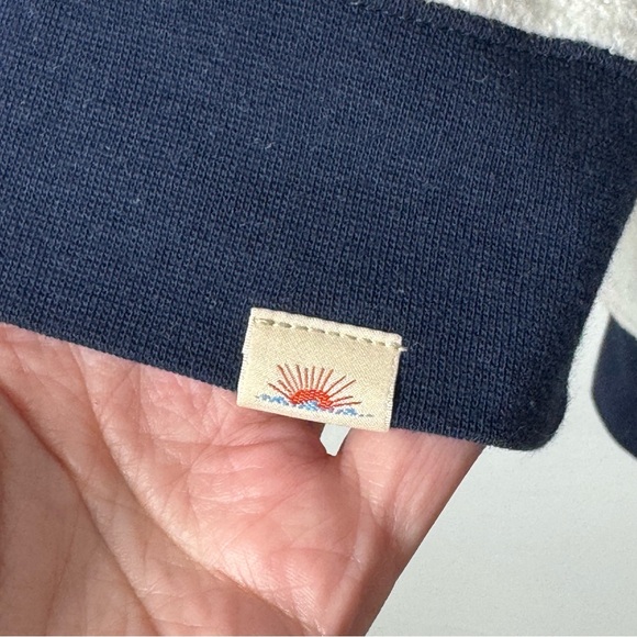 Faherty Beach Fleece Ringer Sweatshirt Top Women Navy/White Organic Cotton Large - Picture 5 of 10